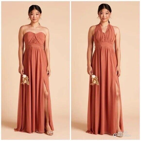 Birdy Grey Grace Convertible Chiffon Dress With Slit in Terracotta Orange Large - Picture 1 of 12